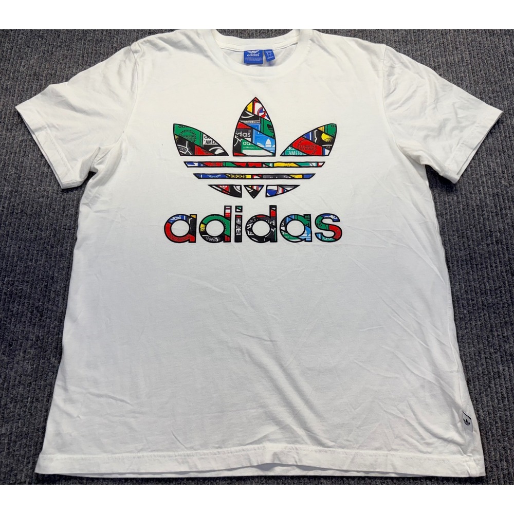 Adidas Originals Mens Trefoil Logo Graphic T-Shirt White Multi Color Large
